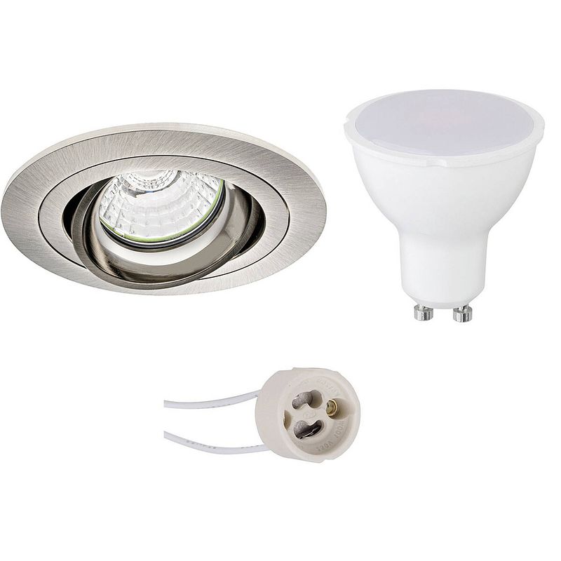 Foto van Led spot set - aigi - pragmi alpin pro - gu10 fitting - inbouw rond - mat nikkel - 6w - helder/koud wit 6400k -