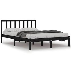 Foto van Vidaxl bedframe massief grenenhout zwart 135x190 cm 4ft6 double