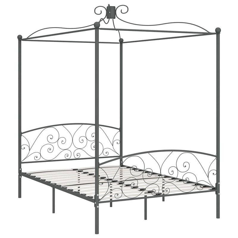 Foto van The living store metalen hemelbedframe - grijs - 211 x 149 x 227 cm - massief metaal - voor 140 x 200 cm matras - met