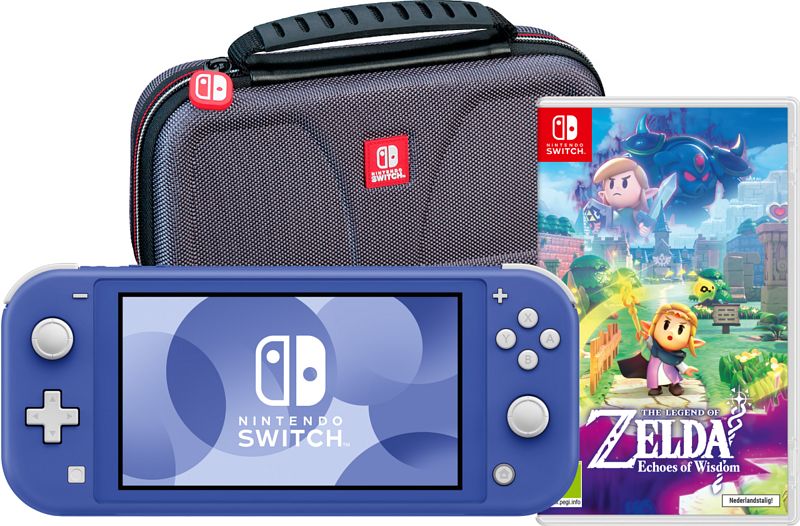 Foto van Nintendo switch lite blauw + zelda: echoes of wisdom + bigben beschermtas