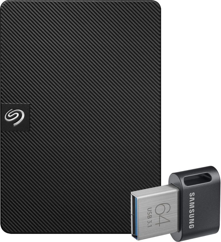 Foto van Seagate expansion portable 5tb + samsung fit plus usb 64gb