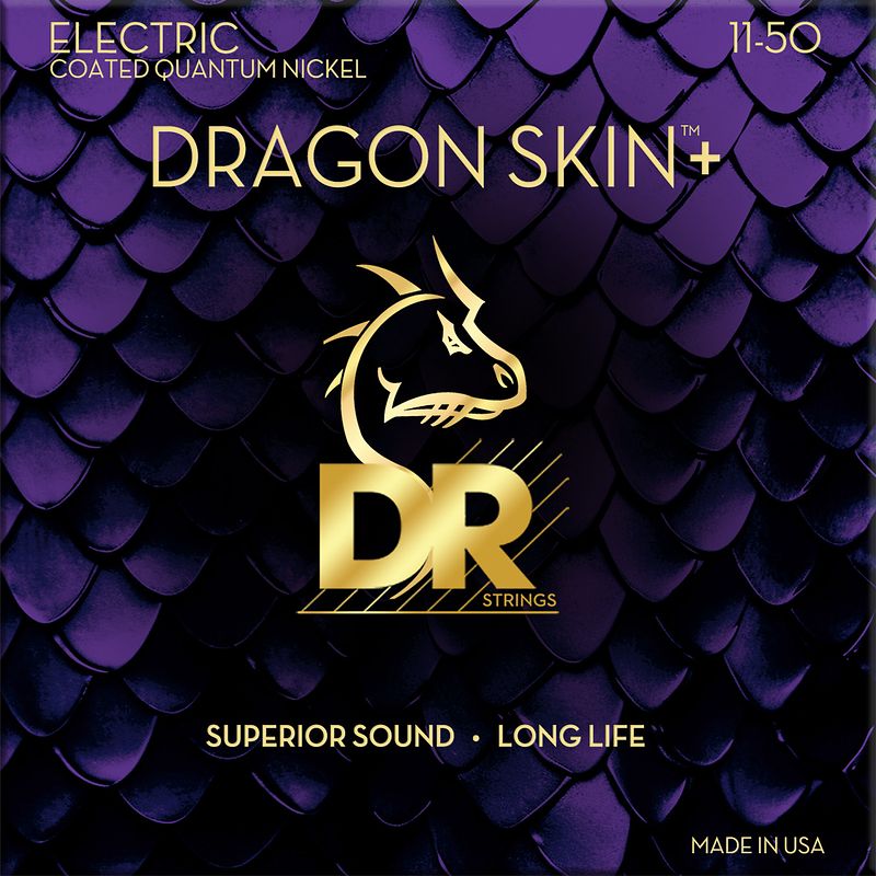 Foto van Dr strings dragon skin+ coated electric guitar strings heavy 11-50 voor elektrische gitaar