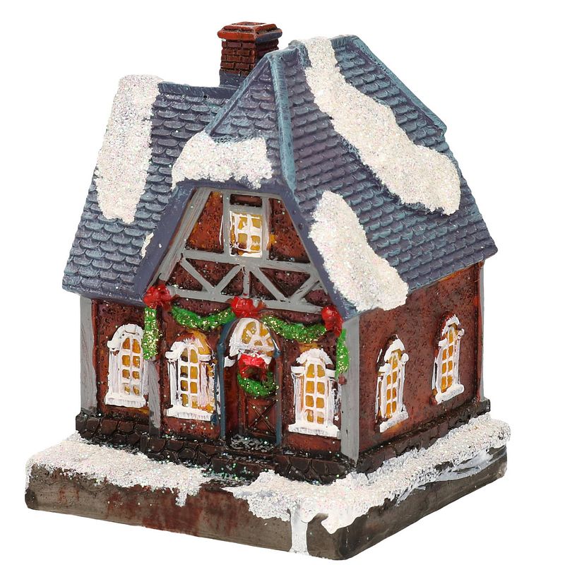 Foto van 1x verlichte kerstdorp huisjes/kersthuisjes 13,5 cm - kerstdorpen