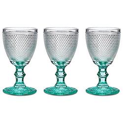 Foto van Luxe monaco serie wijnglazen set 6x stuks op turquoise blauwe voet 240 ml - wijnglazen