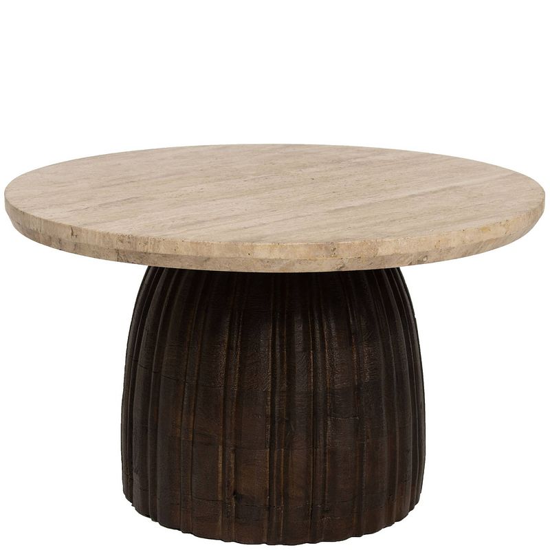 Foto van Giga meubel salontafel rond - bruin - travertin - 70cm - salontafel elisa