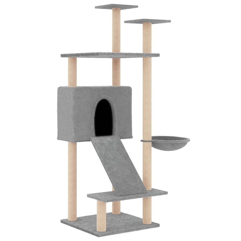 Foto van The living store kattenmeubel - alles-in-één - lichtgrijs - 72 x 66.5 x 153 cm - hout - pluche - sisal