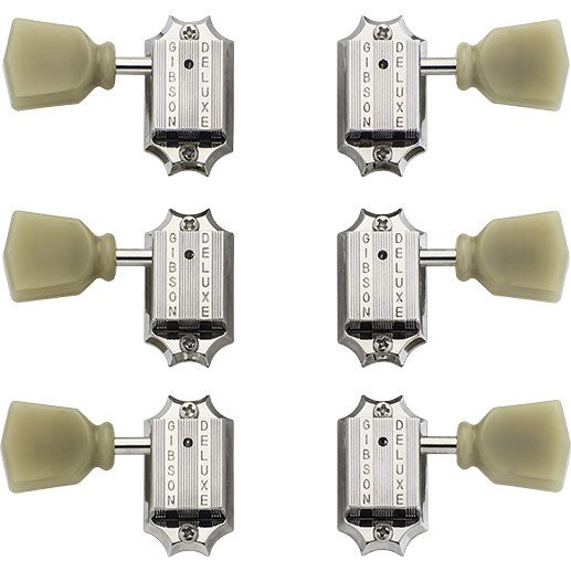 Foto van Gibson deluxe green key tuner set vintage nickel stemmechanieken voor gitaar (set van 6)