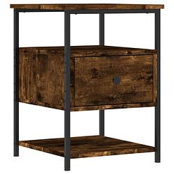 Foto van The living store nachtkastje craftsman - hout - ijzer - 40 x 42 x 56 cm - gerookt eiken