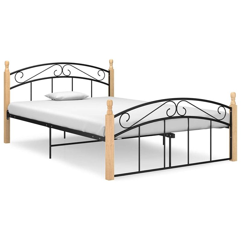 Foto van Vidaxl bedframe metaal en massief eikenhout zwart 140x200 cm