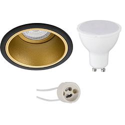 Foto van Led spot set - pragmi minko pro - gu10 fitting - inbouw rond - mat zwart/goud - 6w - natuurlijk wit 4200k - verdiept -