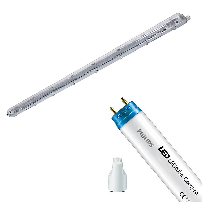 Foto van Led waterdichte tl armatuur met t8 buis - velvalux strela - 150cm - enkel - koppelbaar - waterdicht ip65 - philips -