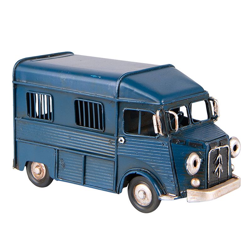 Foto van Clayre & eef decoratie miniatuur bus 16x7x9 cm blauw ijzer decoratie model miniatuur bus blauw decoratie model
