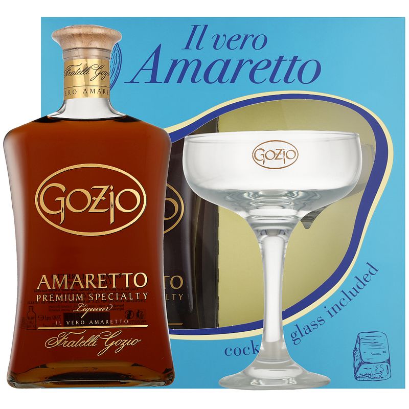 Foto van Gozio amaretto + 2 glazen 70cl likeur