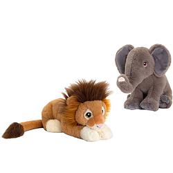 Foto van Keel toys - pluche knuffel dieren vriendjes set leeuw en olifant 25 cm - knuffeldier