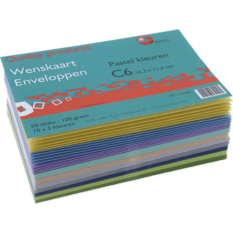 Foto van Luxe enveloppen assorti pastel kleuren 114x162 mm (c6) - verpakt per 50 stuks (10 x 5 )