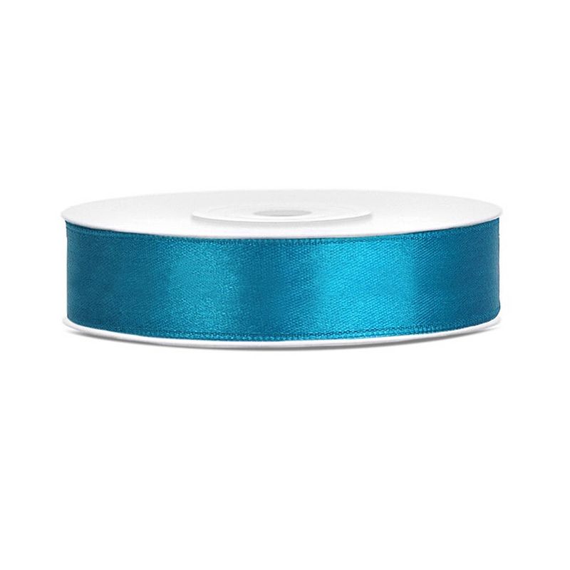 Foto van 1x hobby/decoratie turquoiseblauw satijnen sierlinten 1,2 cm/12 mm x 25 meter - cadeaulinten