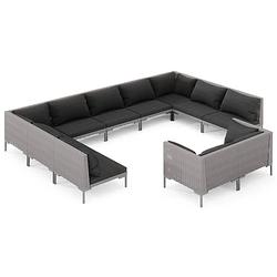 Foto van Vidaxl 11-delige loungeset met kussens poly rattan donkergrijs