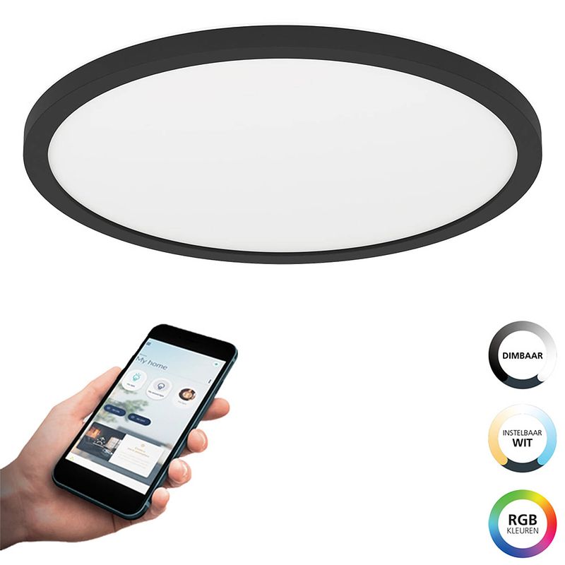 Foto van Eglo connect.z rovito-z smart plafondlamp - ø 29,5 cm - zwart/wit - instelbaar rgb & wit licht - dimbaar - zigbee