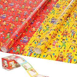 Foto van Sinterklaas inpakpapier/cadeaupapier 6x rollen en 50 naam stickers - cadeaupapier