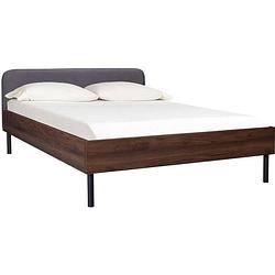 Foto van Lodge volwassen bed 140 x 190 cm - walnoot decor - metalen poten - inclusief bedbodem