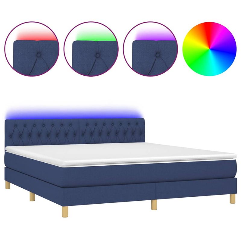 Foto van The living store boxspring led - blauw - 180x200 - pocketvering matras