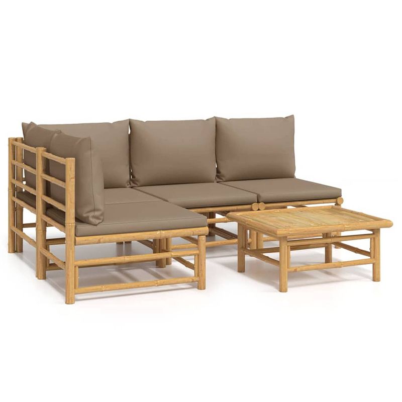 Foto van Vidaxl 5-delige loungeset met kussens bamboe taupe