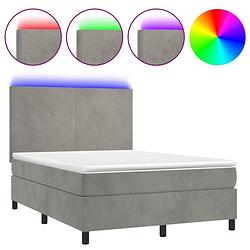 Foto van The living store boxspring bed - lichtgrijs fluweel - 203x144x118/128 cm - led-verlichting en pocketvering