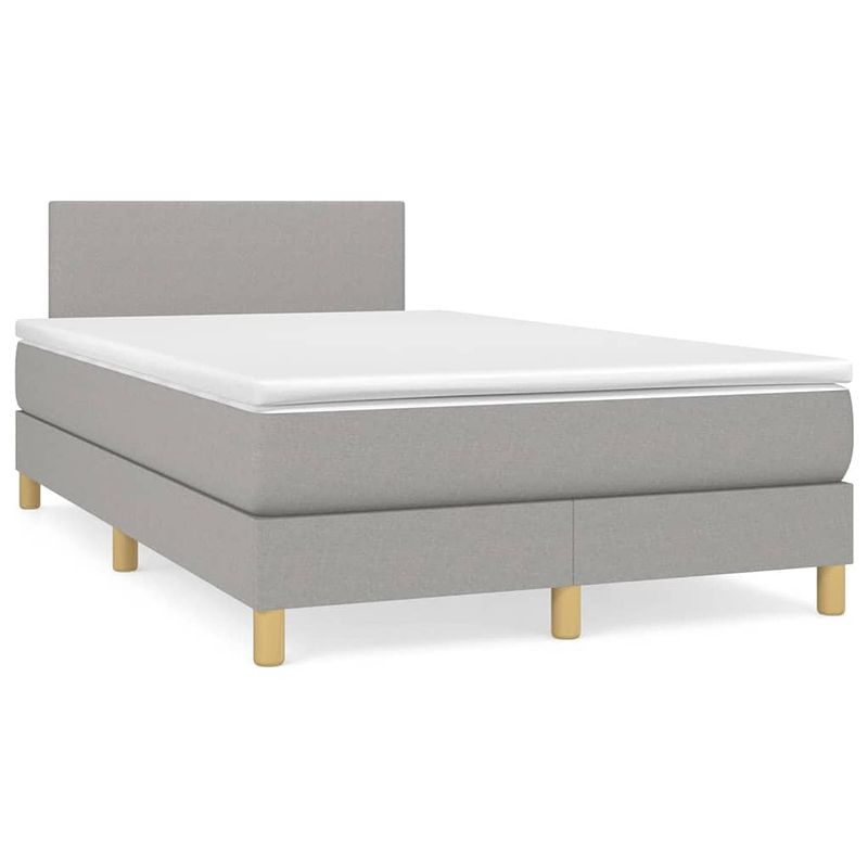 Foto van The living store boxspringbed - comfort - bed - 203 x 120 x 78/88 cm - lichtgrijs - stof - multiplex en bewerkt hout