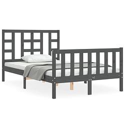 Foto van The living store grenenhouten bedframe - grijs - 195.5 x 125.5 x 100 cm - multiplex lattenbodem - functioneel hoofd- en