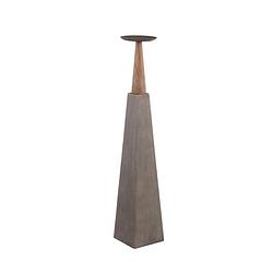 Foto van Ptmd cinder grey metal piramid candleholder with wood m