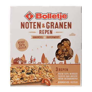 Foto van Bolletje noten & granen repen amandel & havermout 3 stuks 120g bij jumbo