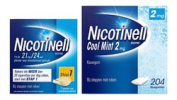 Foto van Nicotinell combinatie therapie - pleister 21 mg (7st) en kauwgom cool mint 2 mg (204st) -