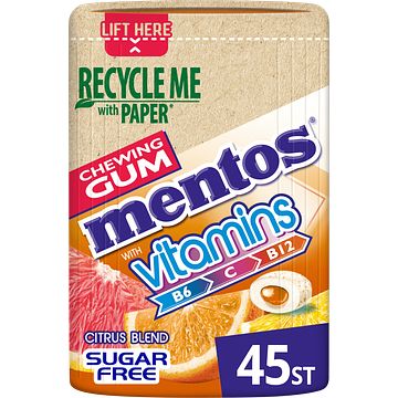 Foto van Mentos gum vitamins citrus blend sugar free 45 stuks 90g bij jumbo