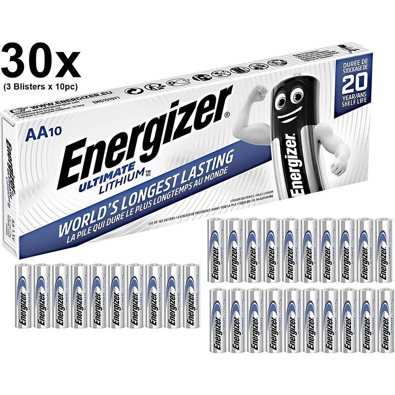 Foto van Aa l91 energizer ultimate lithium 3000mah 1.5v - 30 stuks (3 blisters a 10st)