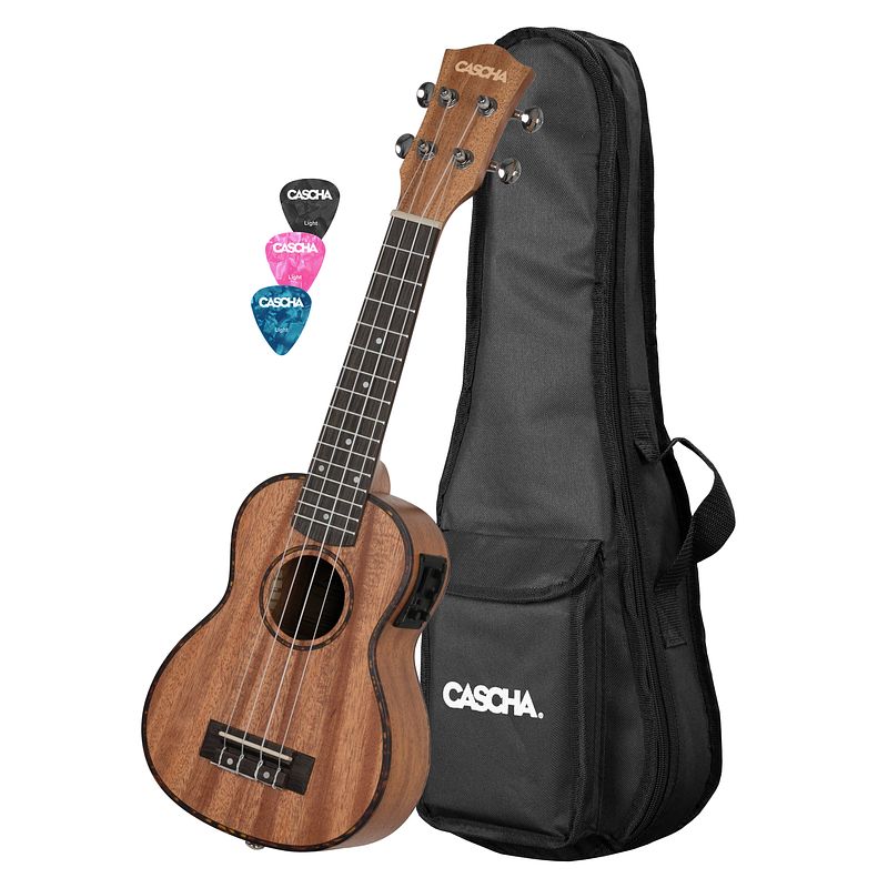 Foto van Cascha hh 2026el sopraan ukelele mahonie met pick-up en gigbag - linkshandig