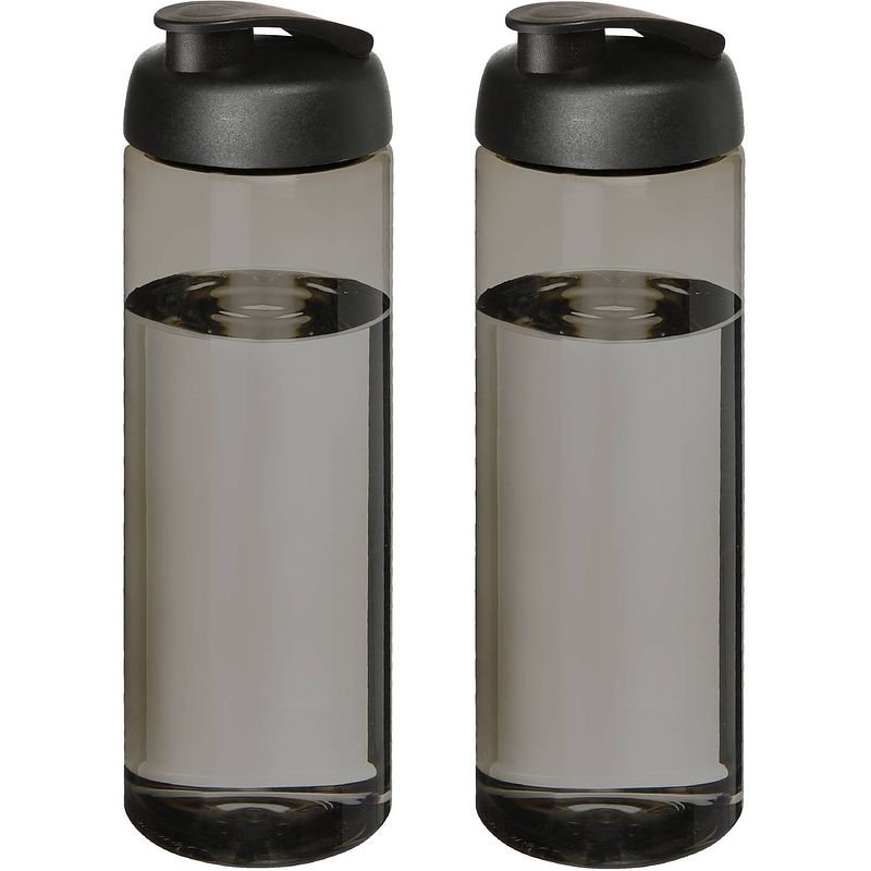 Foto van 2x stuks sport bidon hi-eco gerecycled kunststof - drinkfles/waterfles - donkergrijs/zwart - 850 ml - drinkflessen