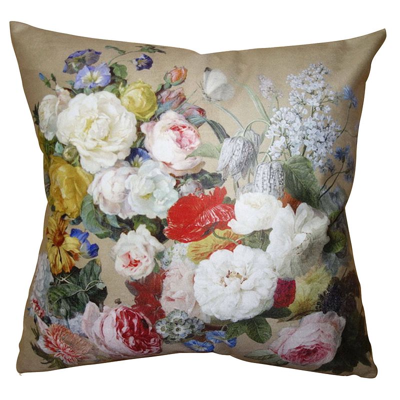 Foto van Clayre & eef kussenhoes 45*45 cm meerkleurig polyester vierkant bloemen sierkussenhoes kussen hoes meerkleurig