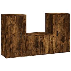 Foto van The living store televisiemeubelset - gerookt eiken - 1x 57x34.5x40 cm - 2x 40x34.5x80 cm