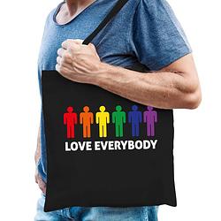 Foto van Bellatio decorations gay pride tas - katoen - 42 x 38 cm - zwart - love everybody - lhbti - feest boodschappentassen