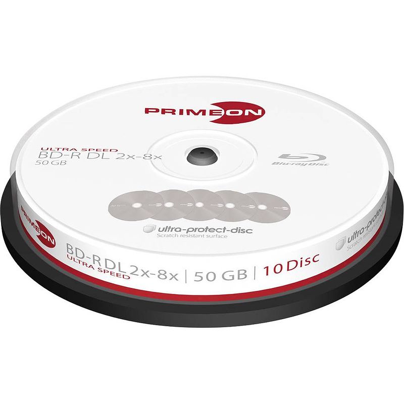 Foto van Primeon 2761311 blu-ray bd-r dl disc 50 gb 10 stuk(s) spindel antikras-coating