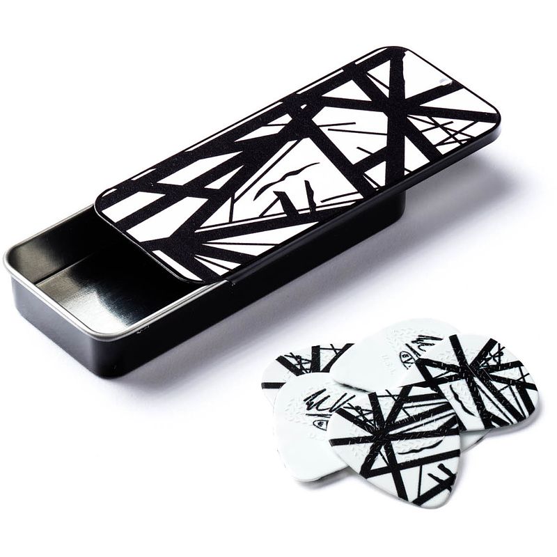 Foto van Dunlop evhpt03 evh pick tin black stripes (6 stuks, 0.60 mm)