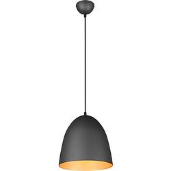 Foto van Led hanglamp - hangverlichting - trion lopez - e27 fitting - 1-lichts - rond - mat zwart/goud - aluminium