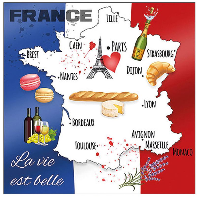Foto van 20x tafel diner/lunch servetten 33 x 33 cm frankrijk landen vlag thema print - feestservetten