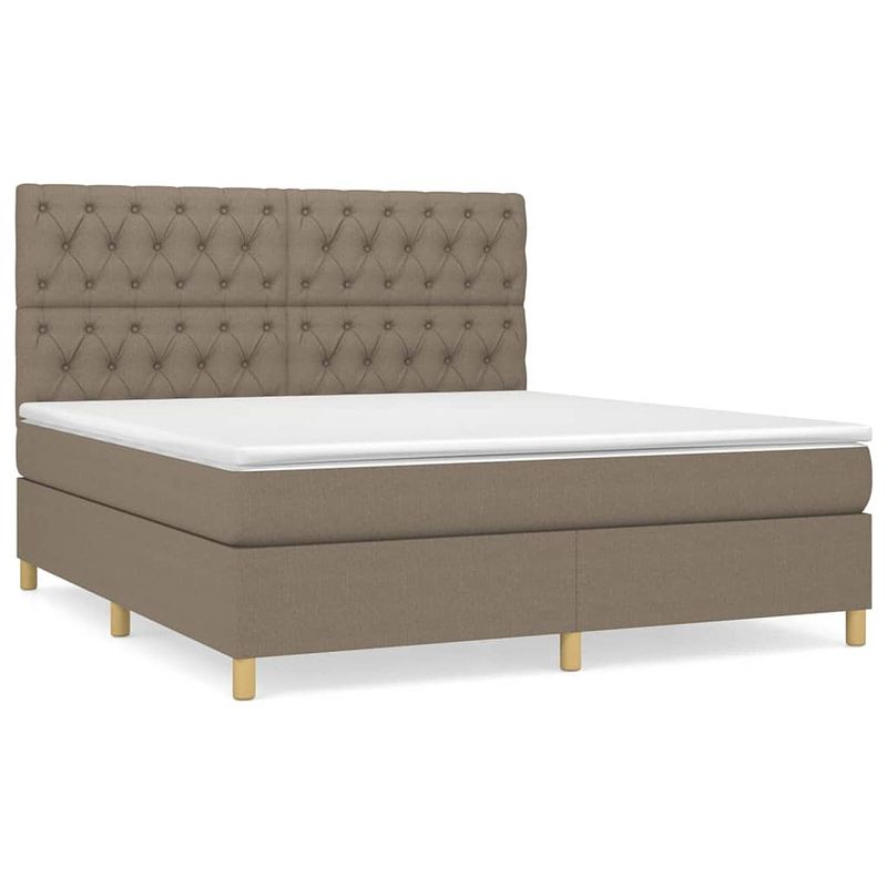 Foto van The living store boxspring bed - 203 x 160 x 118/128 cm - taupe stof - pocketvering matras