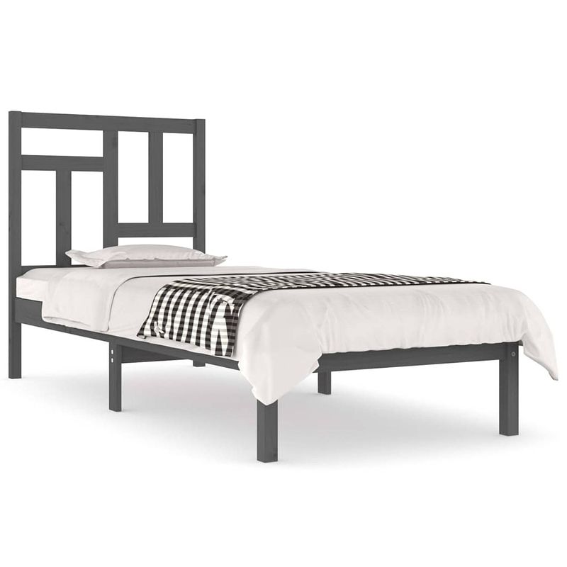 Foto van The living store bedframe massief grenenhout grijs 90x200 cm - bed