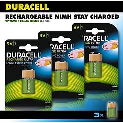 Foto van Duracell 9v oplaadbare batterij - 170 mah - 3 stuks