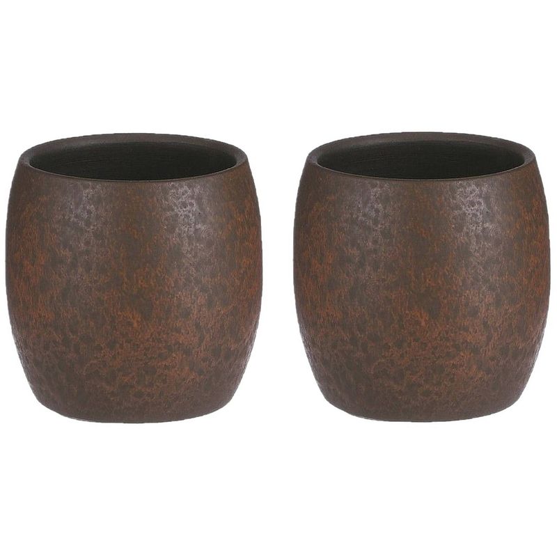 Foto van Mica decorations bloempot/plantenpot - 2x - roest/terracotta bruin - voor kamerplant - h14 x d16 cm - plantenpotten