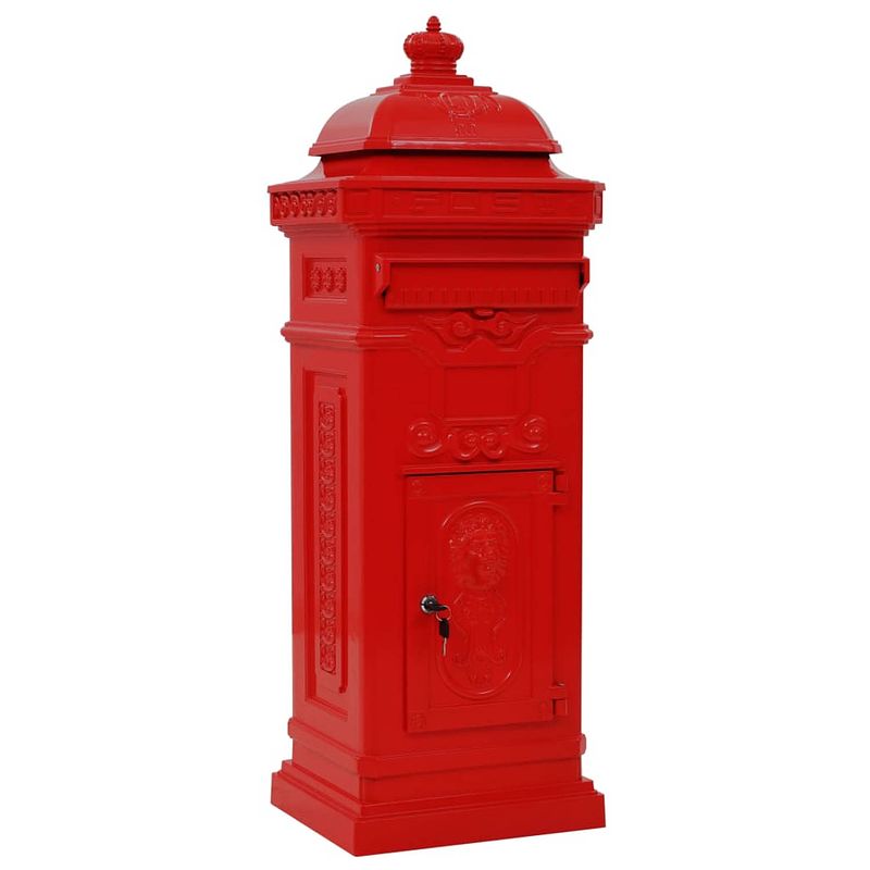 Foto van The living store pilaar brievenbus - rood - 35.5 x 32 x 102.5 cm - afsluitbare deuren - weer- en roestbestendig