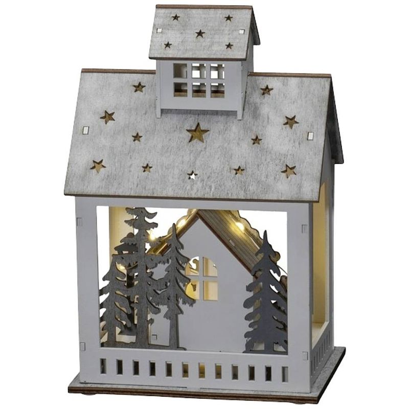 Foto van Konstsmide 3278-210 houten figuur huis, markt warmwit led warm-wit timer, schakelaar