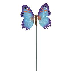 Foto van Metalen vlinder blauw 15 x 60 cm op steker - tuinbeelden